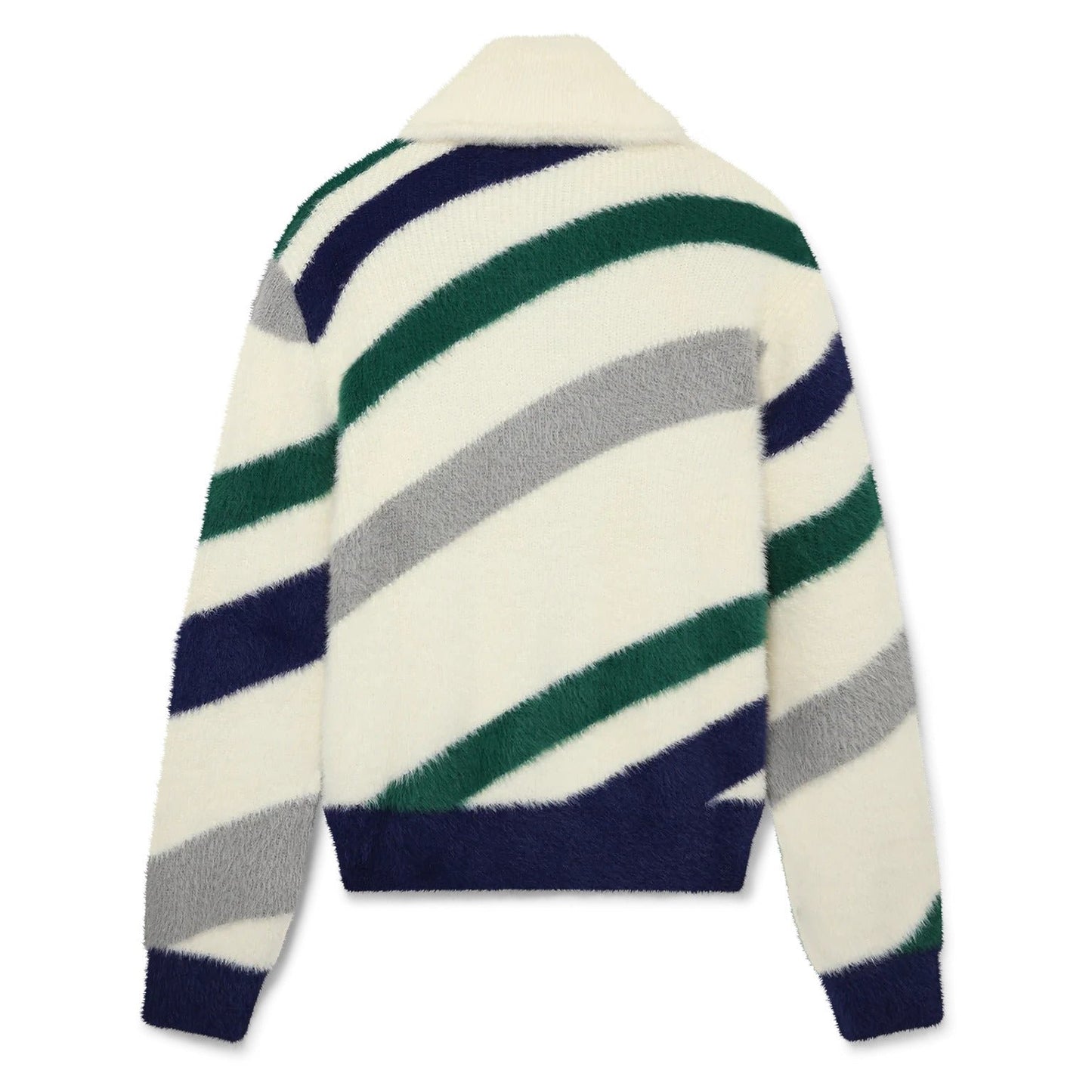 DIAGONIAL STRIPED FLUFFY ZIP UP JUMPER SWEATSHIRT